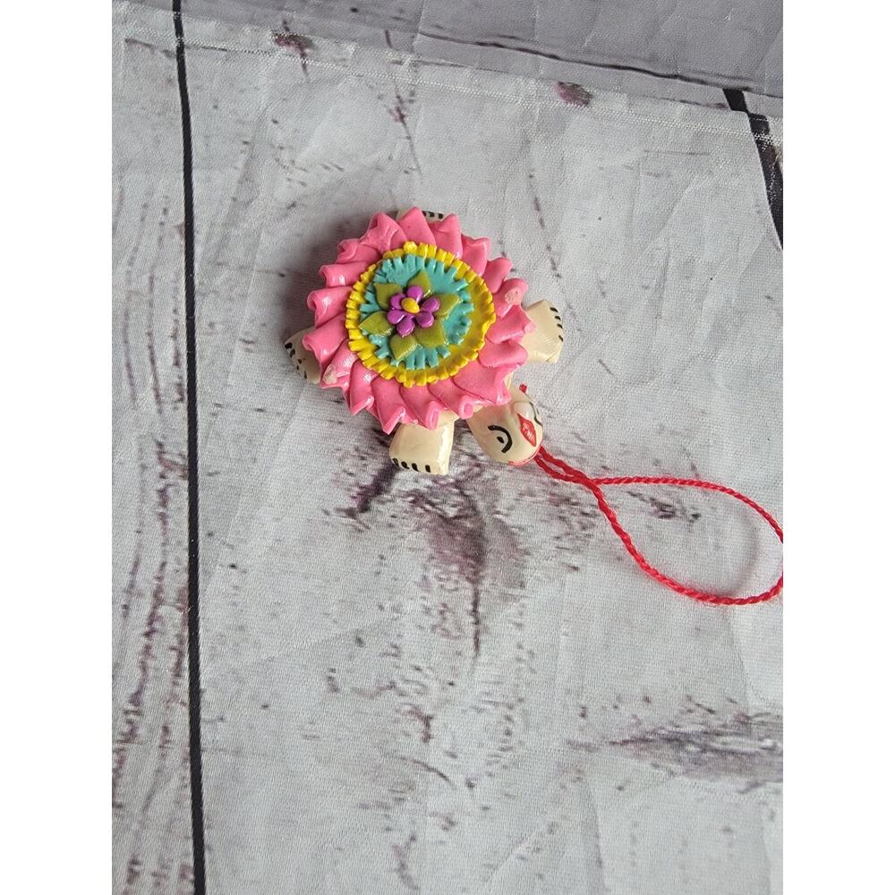Clay Floral Turtle Ornament 2 Inch Long Handmade? Read